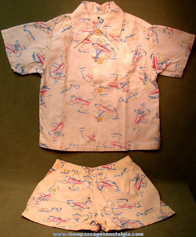 1950s Child’s Two Piece Outfit Made of Rare Cracker Jack Pop Corn Confection Advertising Cloth Material
