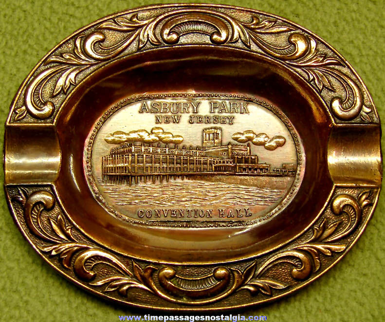 Old Unused Asbury Park New Jersey Convention Hall Advertising Souvenir Metal Cigarette Ash Tray