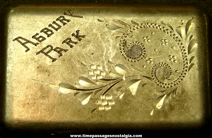 Old Engraved & Cut Metal Asbury Park New Jersey Advertising Souvenir Hinged Box