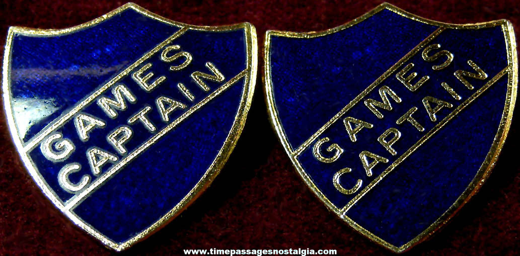 (2) Old Enameled British Made Games Captain Advertising Badge Pins