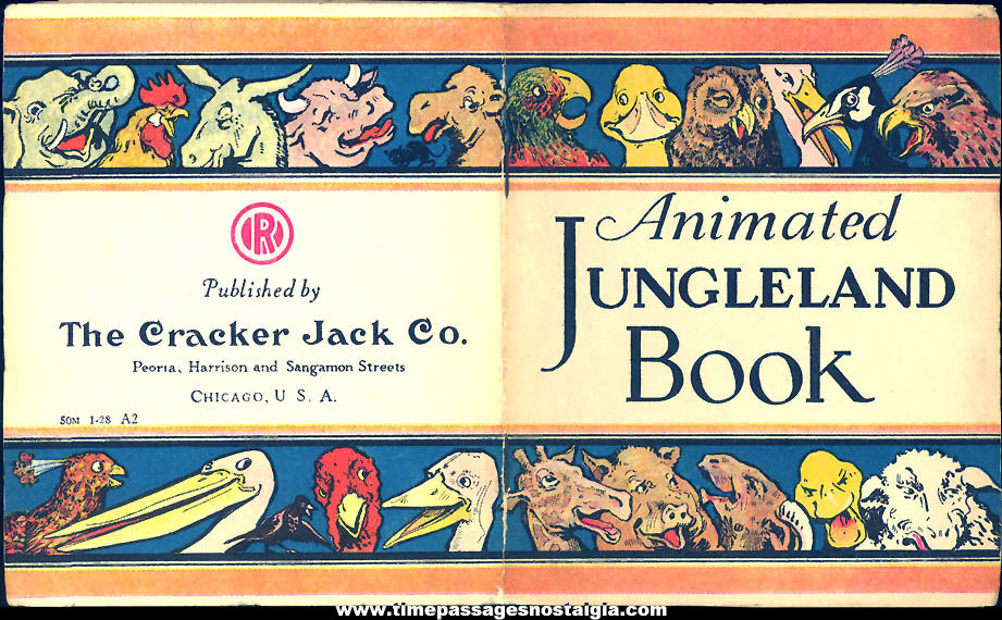 Rare 1928 Cracker Jack Pop Corn Confection Advertising Premium Animated Jungleland Book