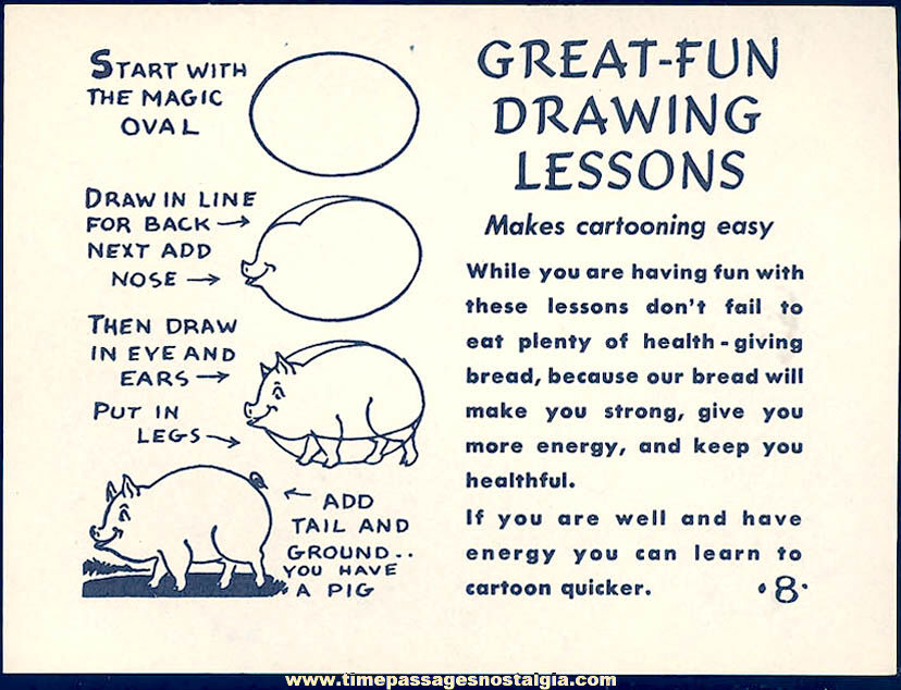 1940s Cracker Jack Pop Corn Confection C. Carey Cloud Pig Drawing Lesson Paper Prize