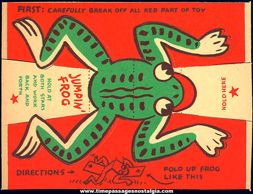 Unused 1940s Cracker Jack Pop Corn Confection C. Carey Cloud Jumpin’ Frog Paper Prize