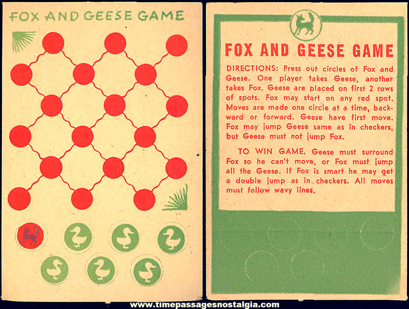 Unused ©1946 Cracker Jack Pop Corn Confection C. Carey Cloud Fox and Geese Game Paper Prize