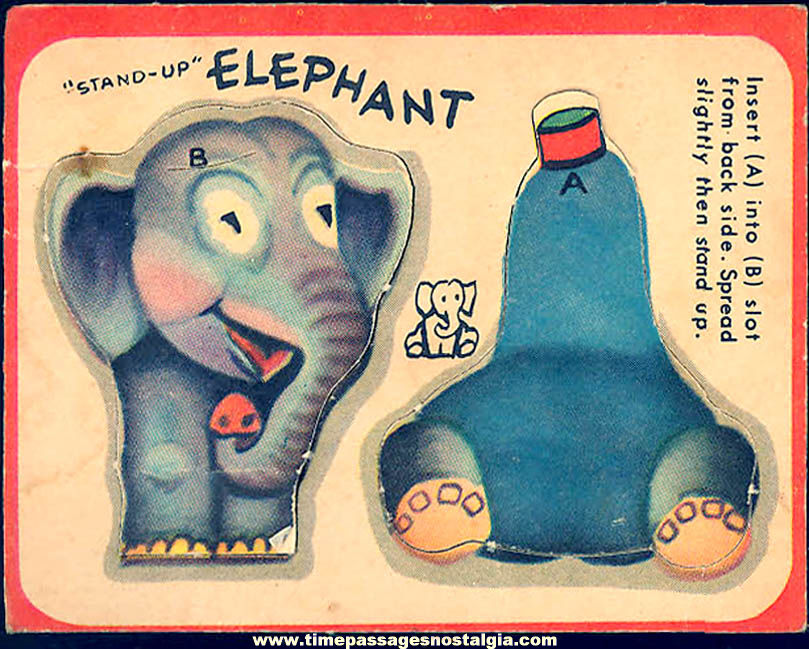 1945 Cracker Jack Pop Corn Confection C. Carey Cloud Elephant Stand Up Paper Figure Prize