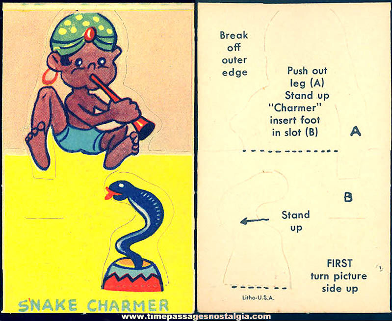 Unused 1943 Cracker Jack Pop Corn Confection C. Carey Cloud Snake Charmer Pop Out Paper Prize