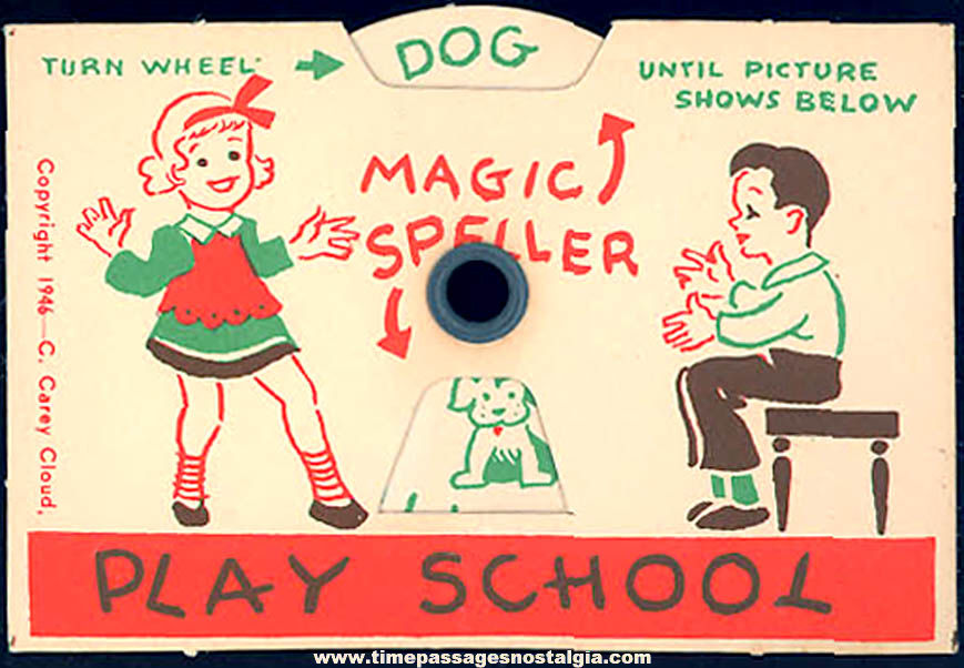 &copy1946 Cracker Jack Pop Corn Confection C. Carey Cloud Play School Magic Speller Dial Paper Prize