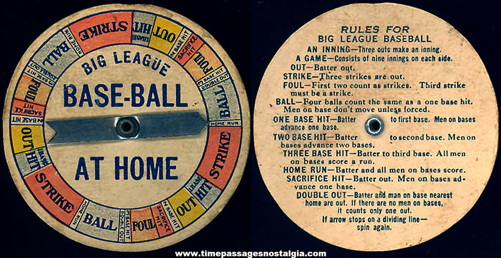 1946 Cracker Jack Pop Corn Confection Big League Baseball At Home Prize Toy Spinner Game