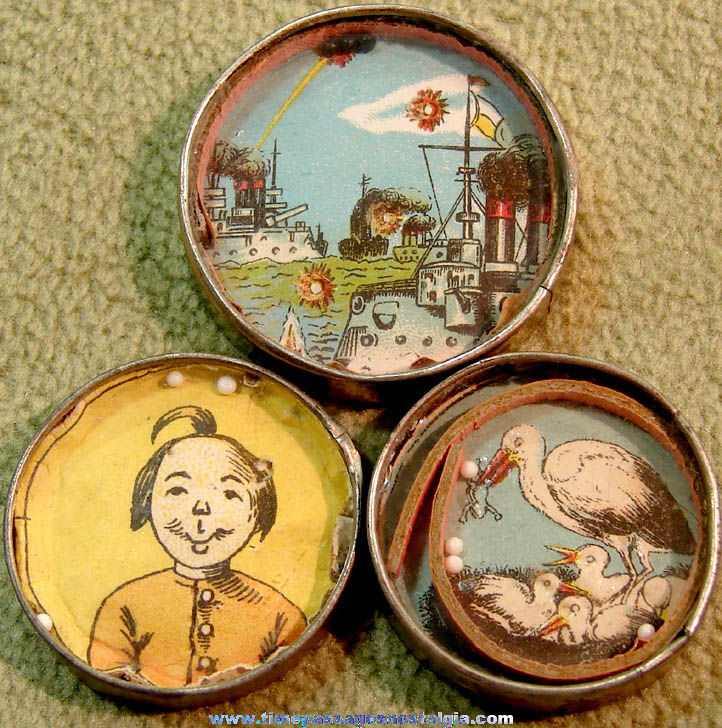 (3) Different Old Cracker Jack Pop Corn Confection Dexterity Palm or Bead Puzzle Game Prizes