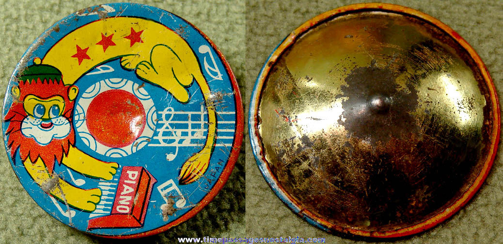 Colorful Old Lithographed Tin Cartoon or Comic Lion Character Miniature Toy Spinner Top