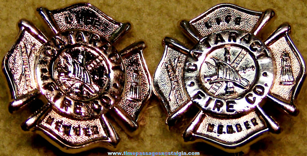 (2) Matching Cataract Fire Company Life Member Miniature Badge Pins