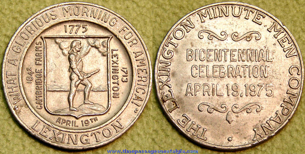 1975 Lexington Massachusetts Minute Men Company Bicentennial Medal Token Coin