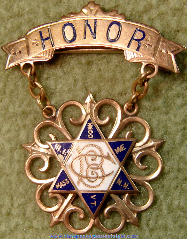 Old Unidentified New England States Enameled Medal Honor Pin or Badge