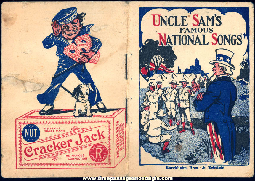 1918 Cracker Jack Pop Corn Confection Uncle Sam’s National Songs Miniature Toy Prize Booklet