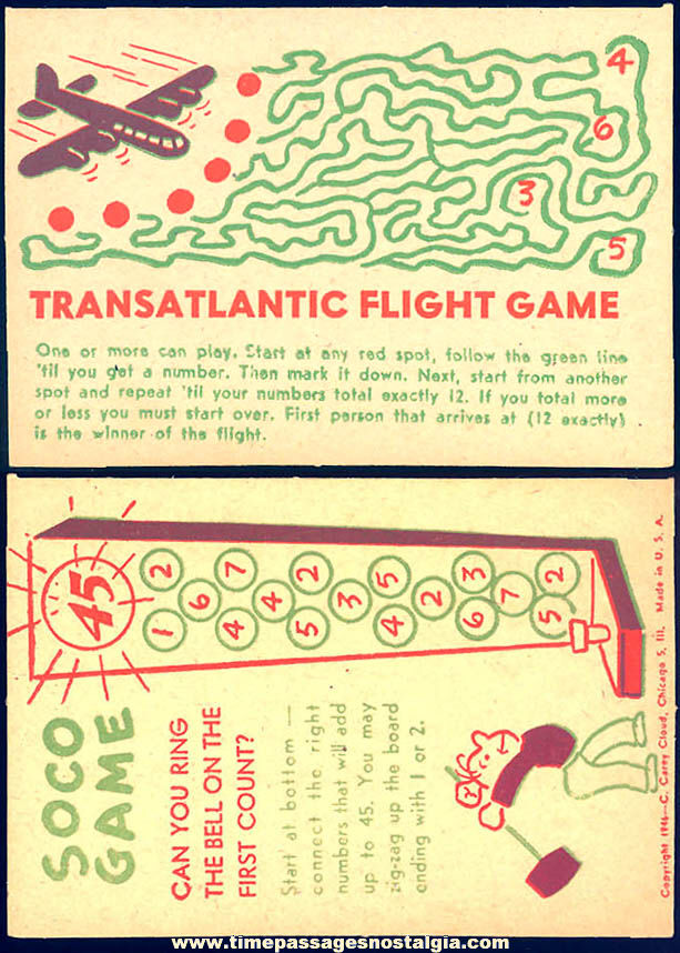 Unused 1946 Cracker Jack Pop Corn Confection C. Carey Cloud Paper Toy Prize Game Card