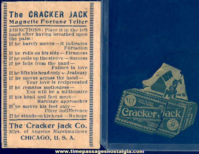 1920s Cracker Jack Pop Corn Confection Advertising Magnetic Fortune Teller Toy Prize with Envelope