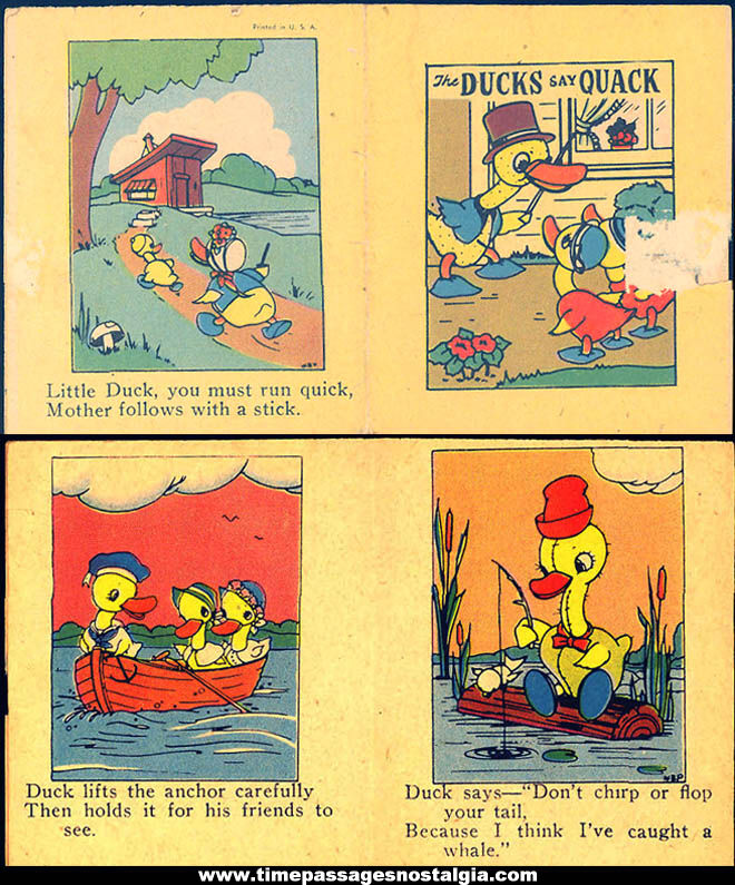 1930s Cracker Jack Pop Corn Confection Paper Toy Prize Duck Character Booklet