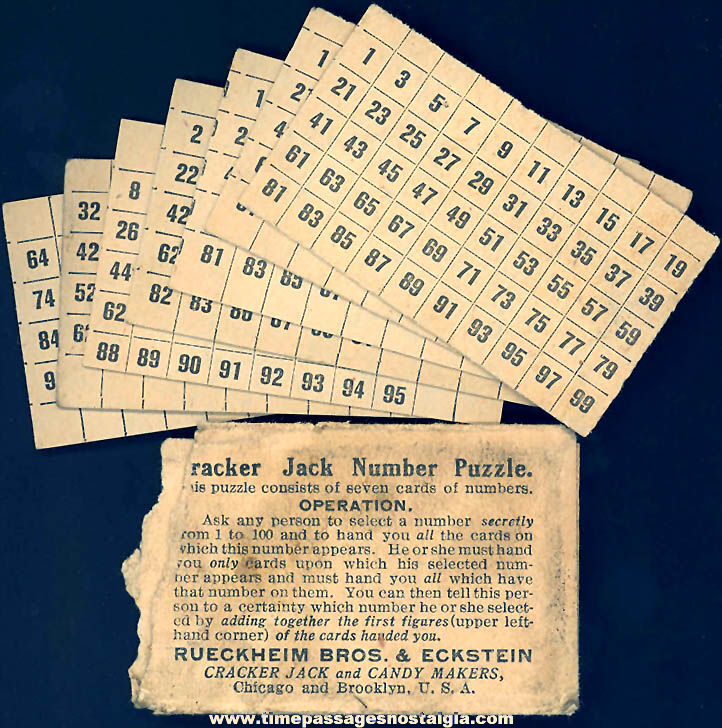 1910s Cracker Jack Pop Corn Confection Paper Toy Prize Number Puzzle with Envelope