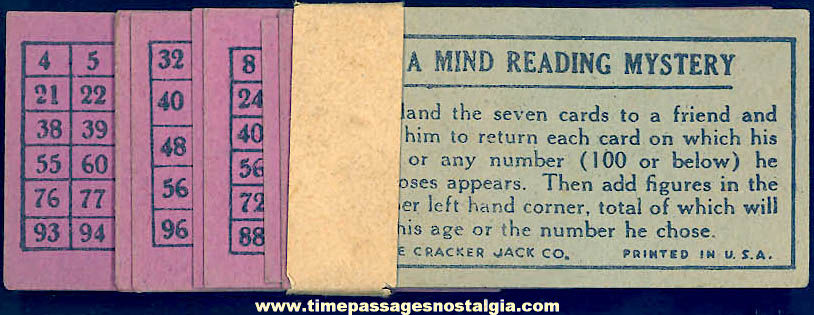 1930s Cracker Jack Pop Corn Confection Mind Reading Mystery Paper Toy Prize