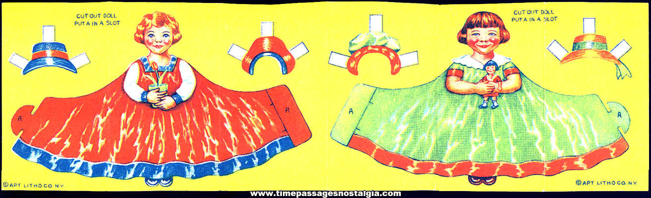 (2) Colorful Unused 1939 Cracker Jack Pop Corn Confection Toy Prize Paper Dolls