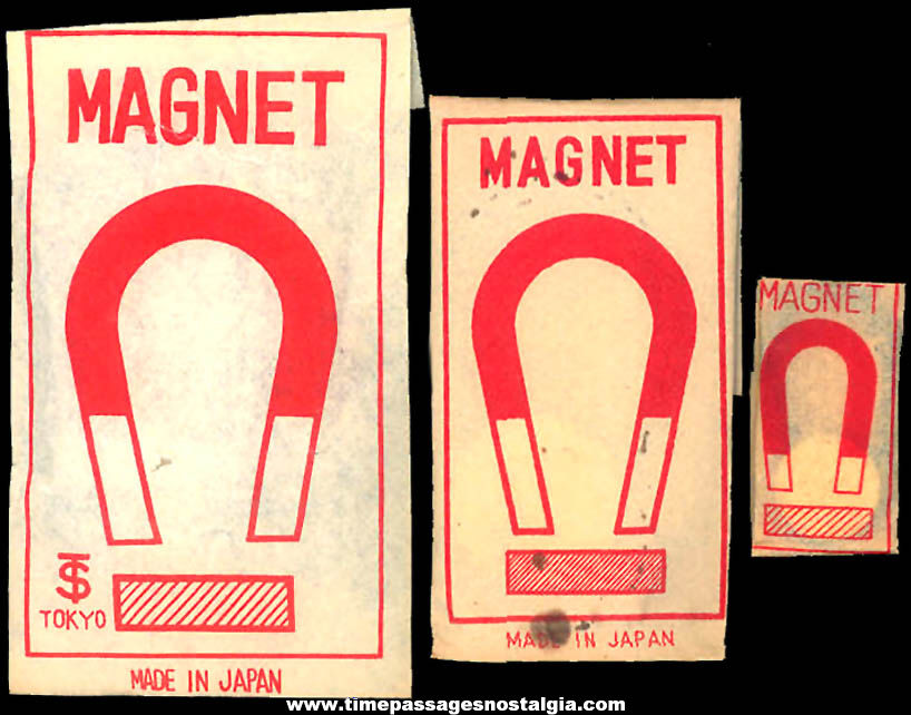 (3) Different Old Unopened Cracker Jack Pop Corn Confection Toy Prize Magnets with Envelopes
