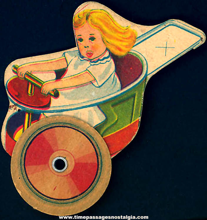 1950 Cracker Jack Pop Corn Confection Girl in Stroller Roller Toy Prize