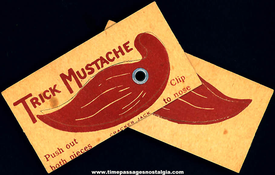 Unused 1949 Cracker Jack Pop Corn Confection Disguise Trick Mustache Paper Toy Prize