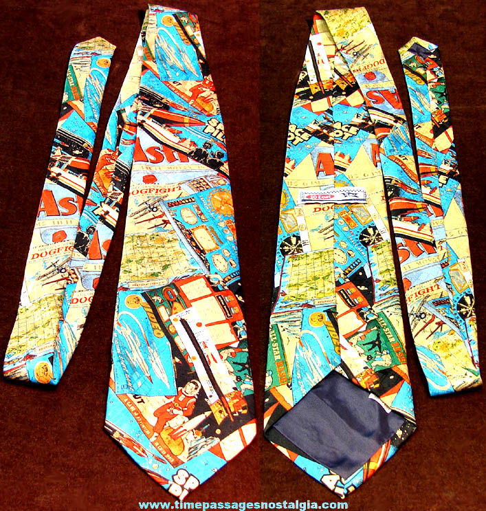 Colorful 10 East Space Character Airplane and Baseball Game Themed Neck Tie