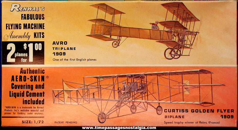 Boxed 1909 Renwall Avro Triplane & Curtiss Golden Flyer Biplane Plastic Model Kits