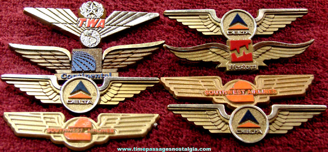 (8) Old Airline Advertising Logo Plastic Premium Wings Pins