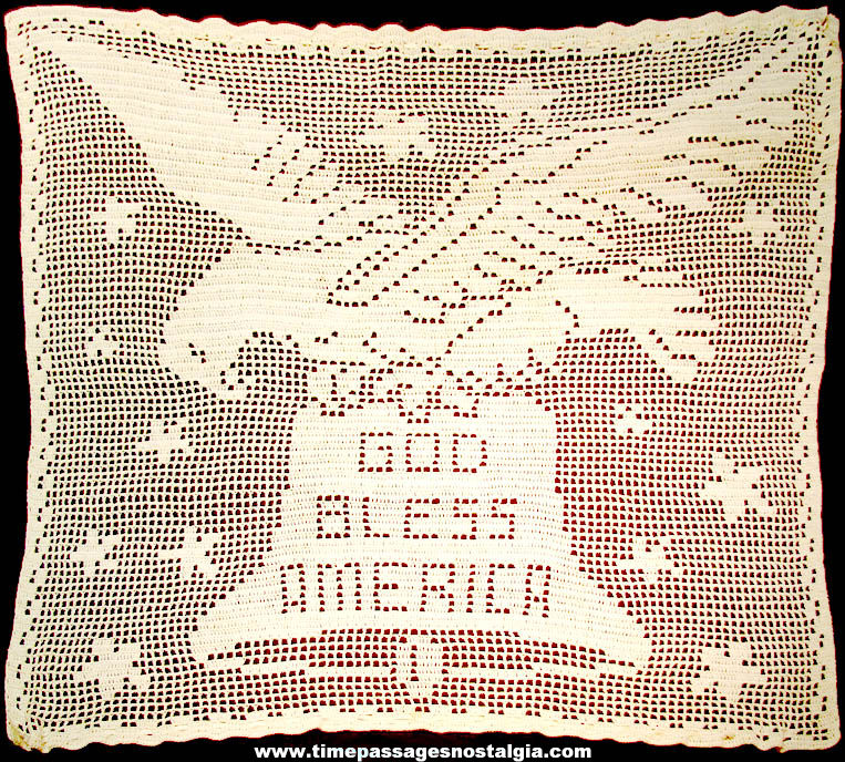 Old God Bless America Patriotic Decorative Crocheted Doily or Table Cover