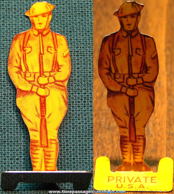 Old Cracker Jack Pop Corn Confection Lithographed Tin U.S. Army Private Soldier Figure Toy Prize