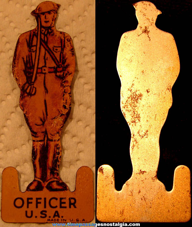 Old Cracker Jack Pop Corn Confection Lithographed Tin U.S. Army Officer Soldier Figure Toy Prize