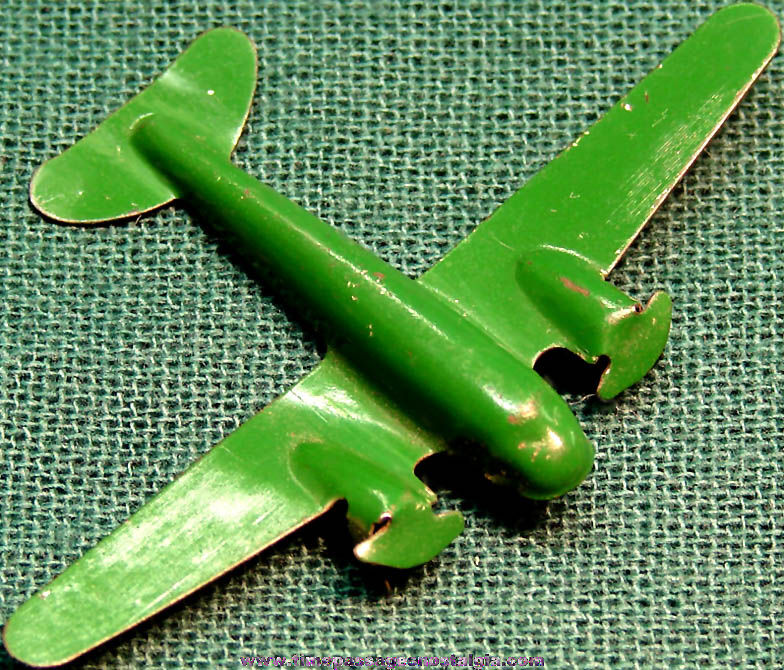 1940s Cracker Jack Pop Corn Confection Miniature Green Tin Toy Airplane Prize