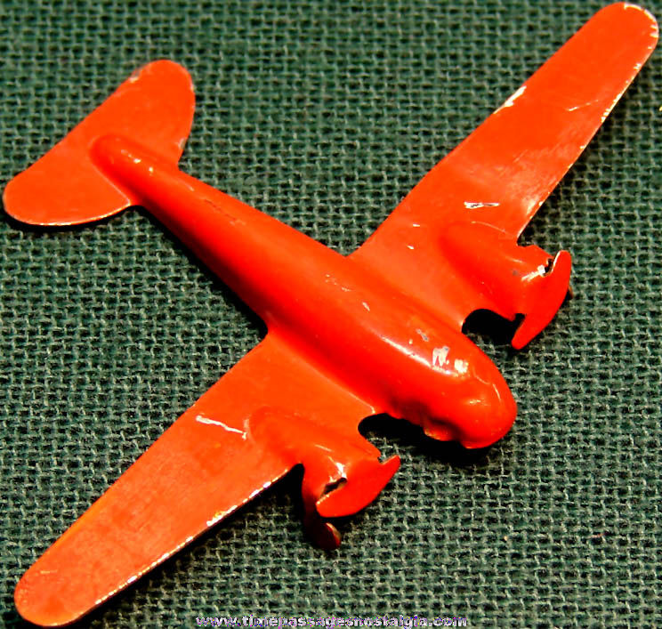 1940s Cracker Jack Pop Corn Confection Miniature Red Tin Toy Airplane Prize