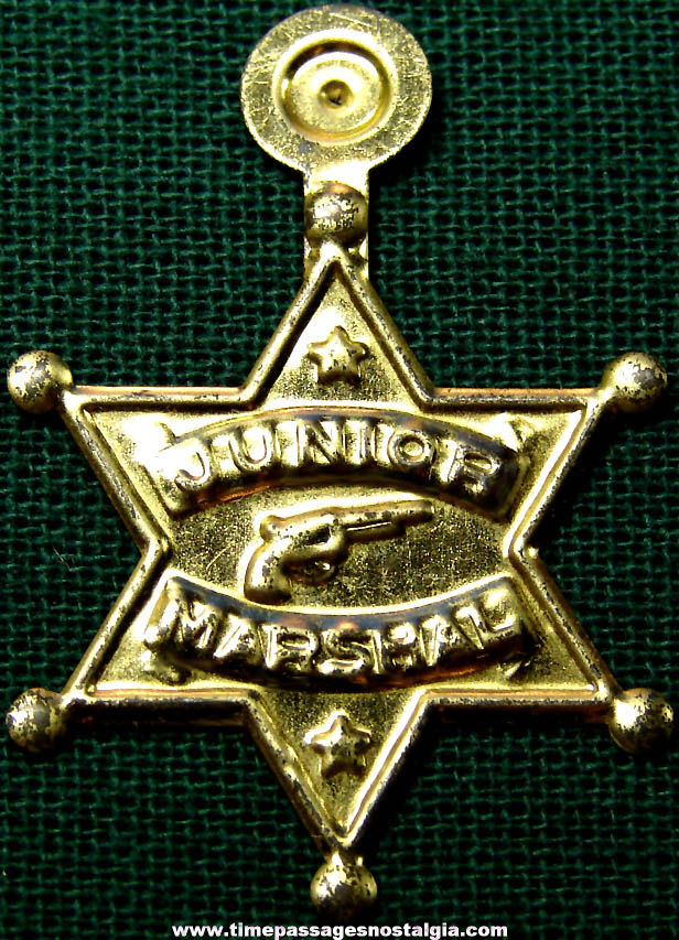 Unused 1950s Cracker Jack Pop Corn Confection Embossed Gold Tin Metal Junior Marshall Toy Prize Star Badge