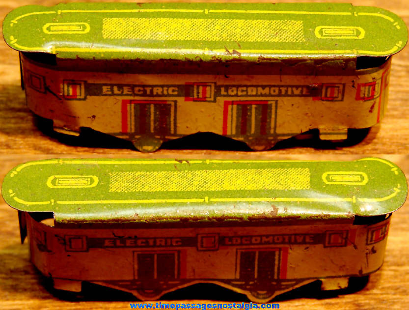 Colorful 1931 Cracker Jack Pop Corn Confection Lithographed Tin Toy Prize Electric Locomotive Train