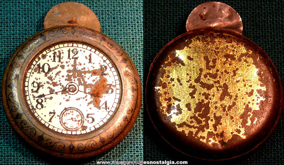 Rare 1920s or 1930s Cracker Jack Pop Corn Confection Lithographed Tin Toy Prize Pocket Watch
