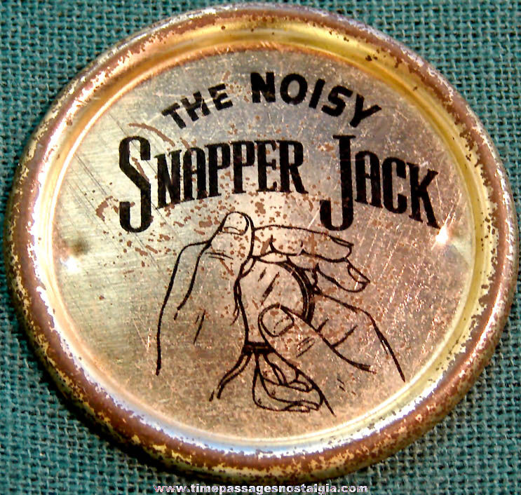 1940s Cracker Jack Pop Corn Confection Tin Noisy Snapper Jack Toy Prize Clicker