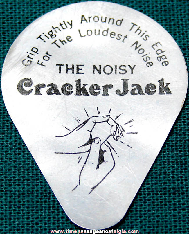 1949 Cracker Jack Pop Corn Confection Aluminum Metal Noisy Cracker Jack Toy Prize Clicker