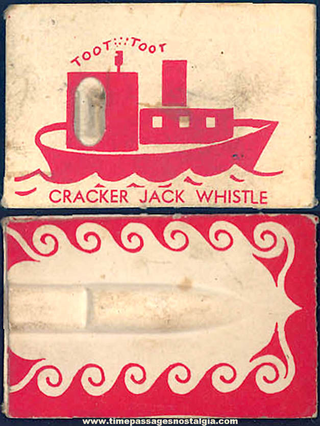 1948 Cracker Jack Pop Corn Confection Carey Cloud Toy Prize Paper Tug Boat Whistle