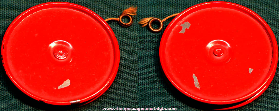 1930s Cracker Jack Pop Corn Confection Red Metal Yo – Yo Toy Prize with String