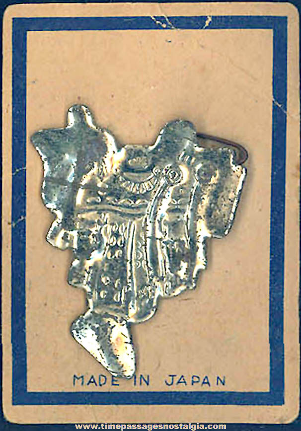 Old Carded Cracker Jack Pop Corn Confection Embossed Tin Western Saddle Pin Toy Prize