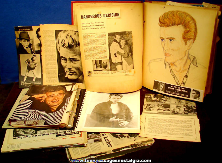 (2) Old James Dean Scrap Books with Drawings Pictures Photographs and Articles