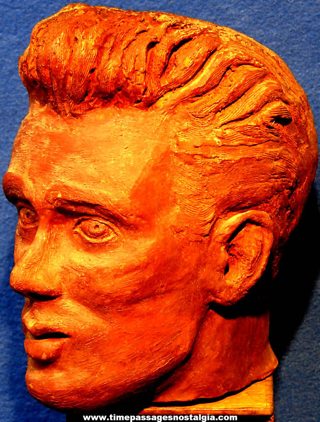 Heavy Old James Dean Actor Stoneware or Pottery Head Art Sculpture