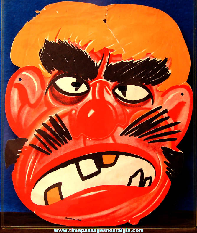 (2) Colorful 1930s Cracker Jack Pop Corn Confection Advertising Novelty False Face Halloween Premium Mask