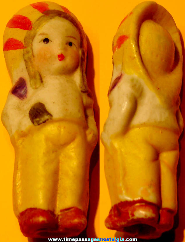 1930s Cracker Jack Pop Corn Confection Porcelain or Bisque Toy Prize Native American Indian Figure