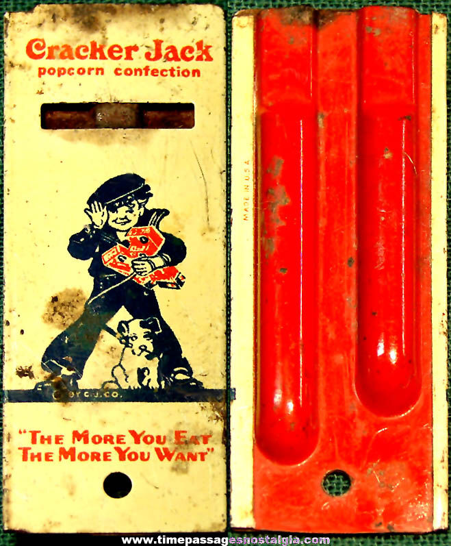 1936 Cracker Jack Pop Corn Confection Advertising Two Tone Lithographed Tin Whistle Toy Prize
