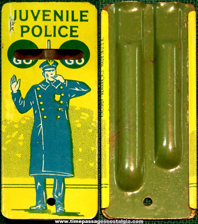 1930s Cracker Jack Pop Corn Confection Juvenile Police Two Tone Lithographed Tin Whistle Toy Prize