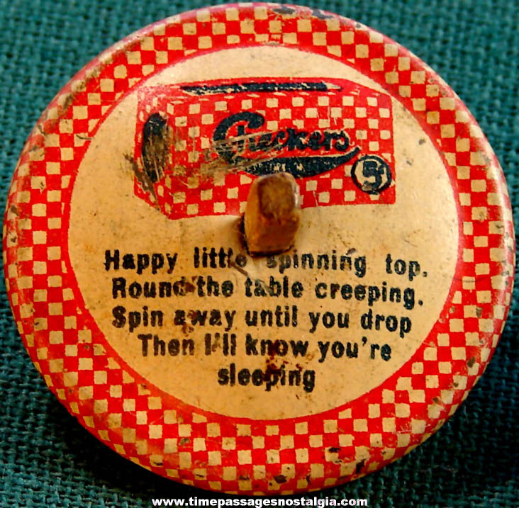 1931 Checkers Pop Corn Confection Advertising Lithographed Tin Spinner Top Toy Prize